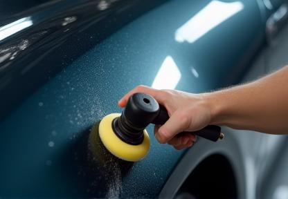 Polishing machine being used on a car panel to remove swirls